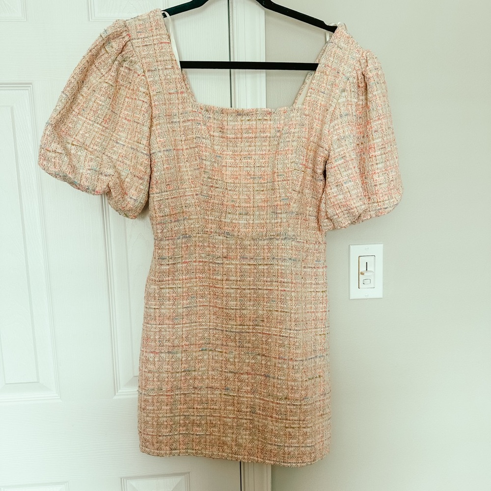 Elegant Tweed Puff Sleeve Dress